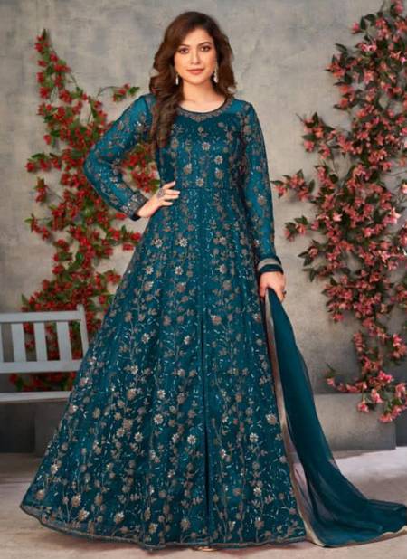 Blue Anjubaa Vol 4 Heavy Festive Wear Long Anarkali Salwar Suit Latest Collection 10033